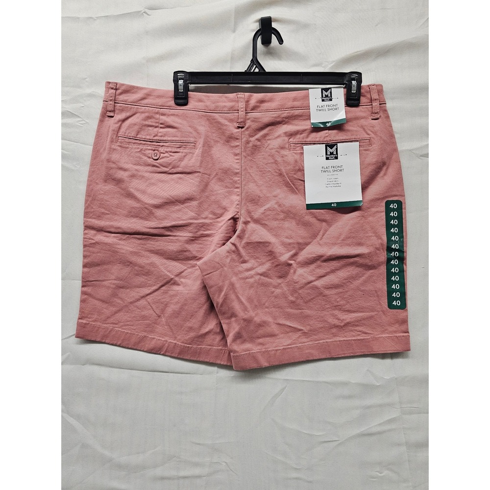 Members Mark Mens Pink Flat Front Twill Shorts 40 Stretch 9 Inch Inseam